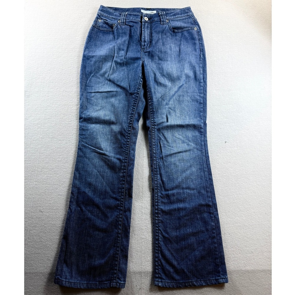 Chico's Platinum Jeans Womens Size 0 Short Blue Bootcut Embellished 30x29
